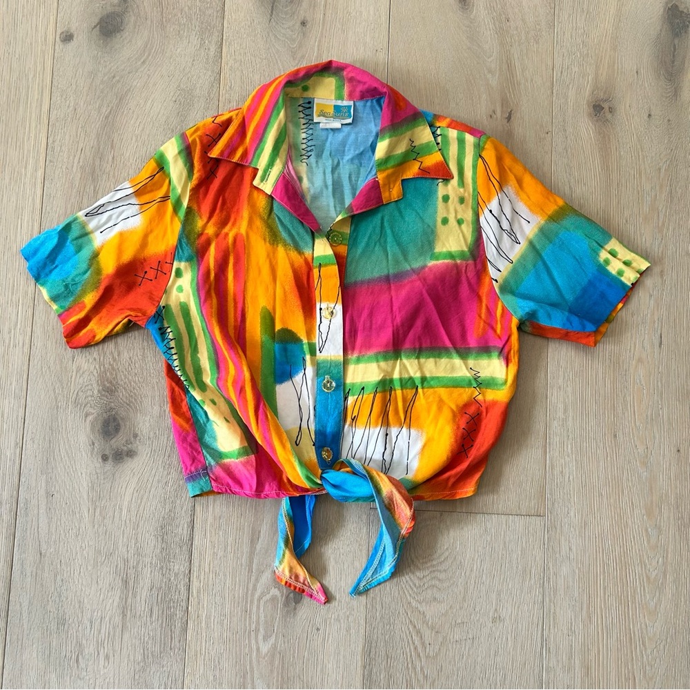 Vintage Sea Suns Colorful Cropped Tied Top Womens size XS